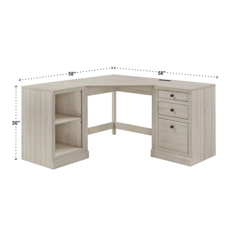 40 in. Corner Desk with USB Chargers and 3-drawer File Cabinet