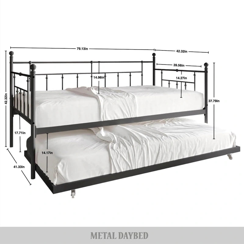 Classic Victorian Metal Twin Daybed with Trundle