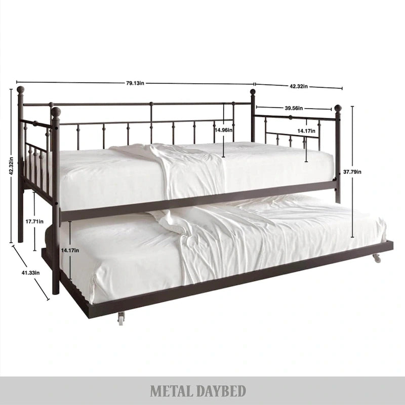 Classic Victorian Metal Twin Daybed with Trundle