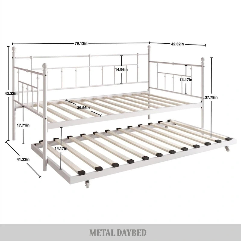 Classic Victorian Metal Twin Daybed with Trundle