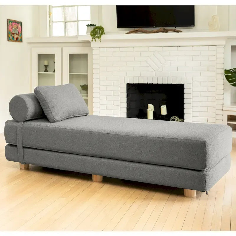 Daybed - Fold Out Queen Sleeper - Premium Boucle: Sleek and Modern Lounge for Relaxing and Overnight Guests