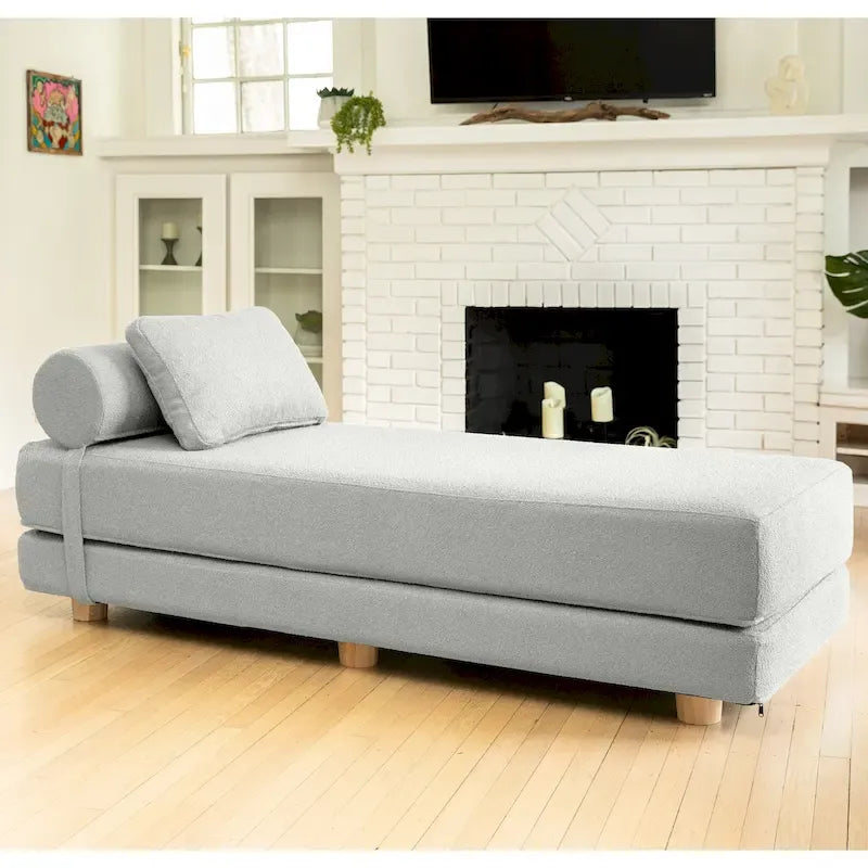 Daybed - Fold Out Queen Sleeper - Premium Boucle: Sleek and Modern Lounge for Relaxing and Overnight Guests