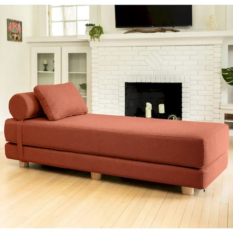 Daybed - Fold Out Queen Sleeper - Premium Boucle: Sleek and Modern Lounge for Relaxing and Overnight Guests