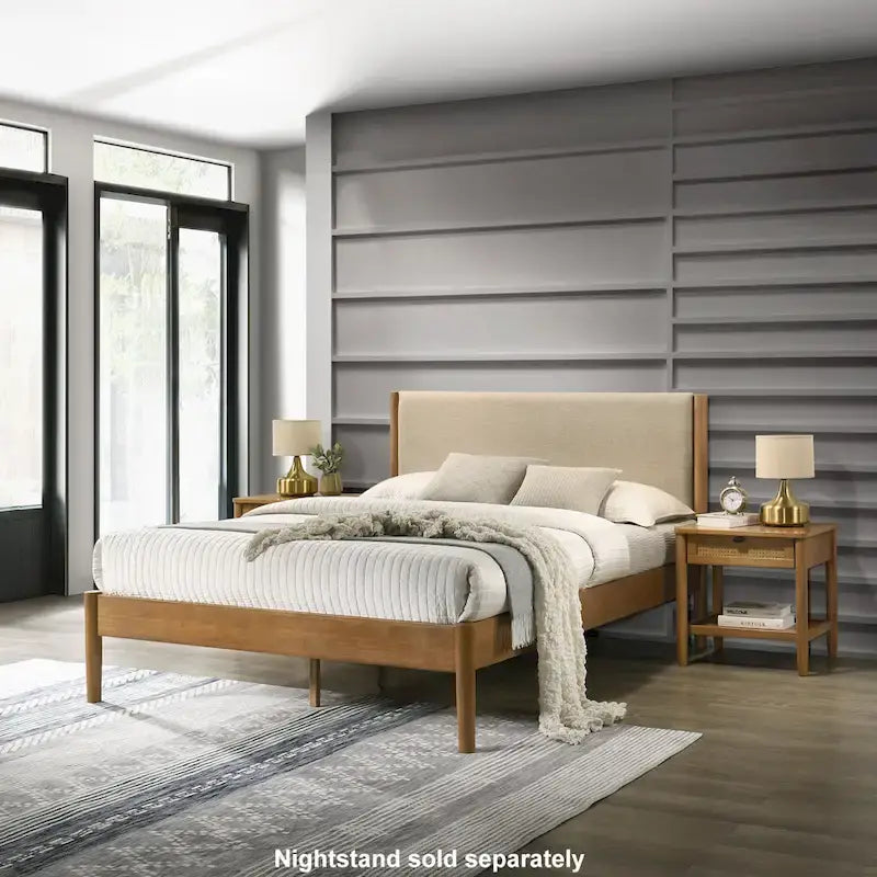 Platform Bed, Light Walnut, Queen