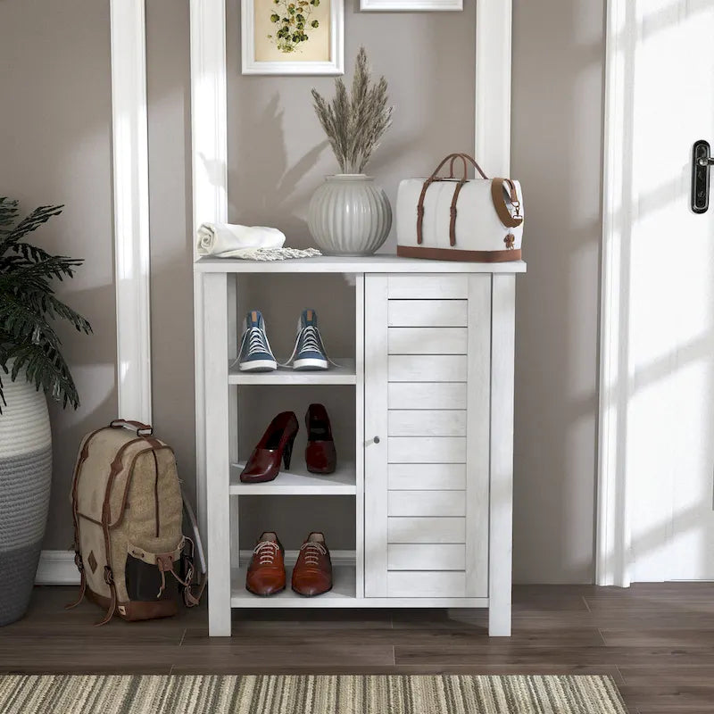 Farmhouse White Oak Storage Cabinet with 3-Open Shelf