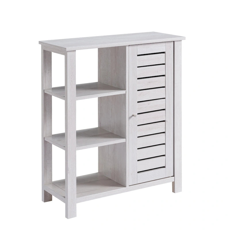 Farmhouse White Oak Storage Cabinet with 3-Open Shelf