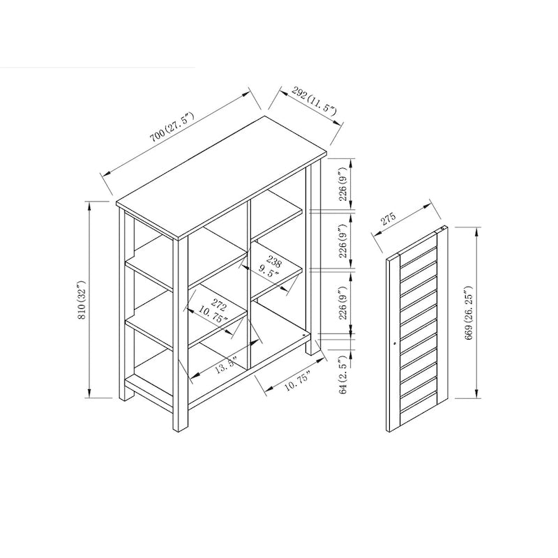 Farmhouse White Oak Storage Cabinet with 3-Open Shelf