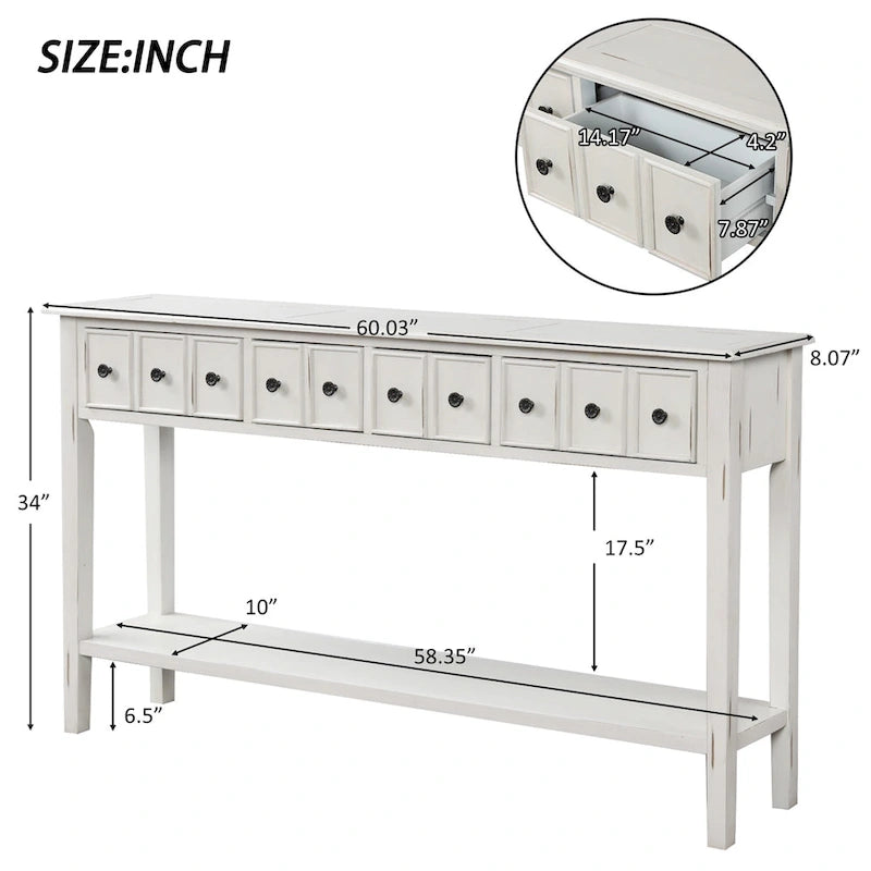 Rustic 4-drawers Long Entryway Console Table