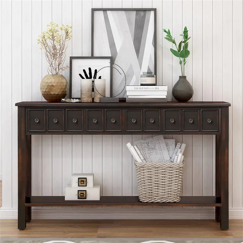 Rustic 4-drawers Long Entryway Console Table
