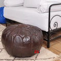 Handgefertigter marokkanischer Ottoman/Pouf aus vollnarbigem Leder (Marokko)