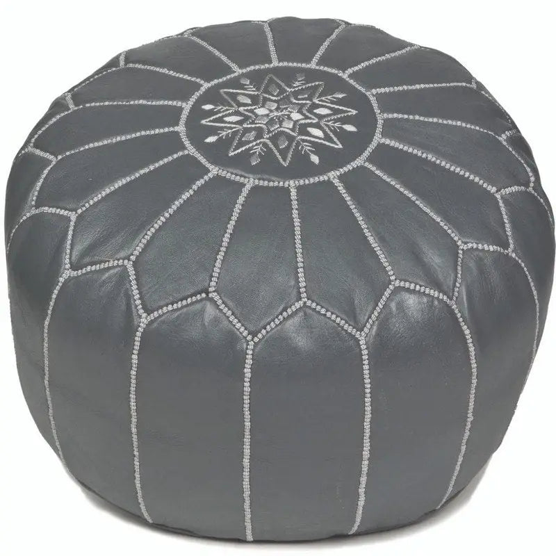 Handmade Top Grain Leather Moroccan Ottoman/Pouf (Morocco)