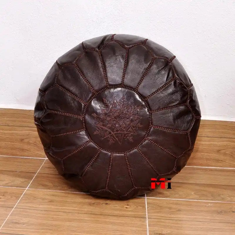 Handgefertigter marokkanischer Ottoman/Pouf aus vollnarbigem Leder (Marokko)