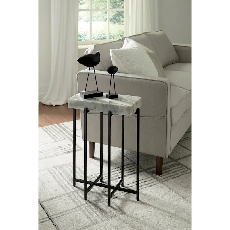 View Point Modern 24 Tall Genuine Marble Top Accent End Table