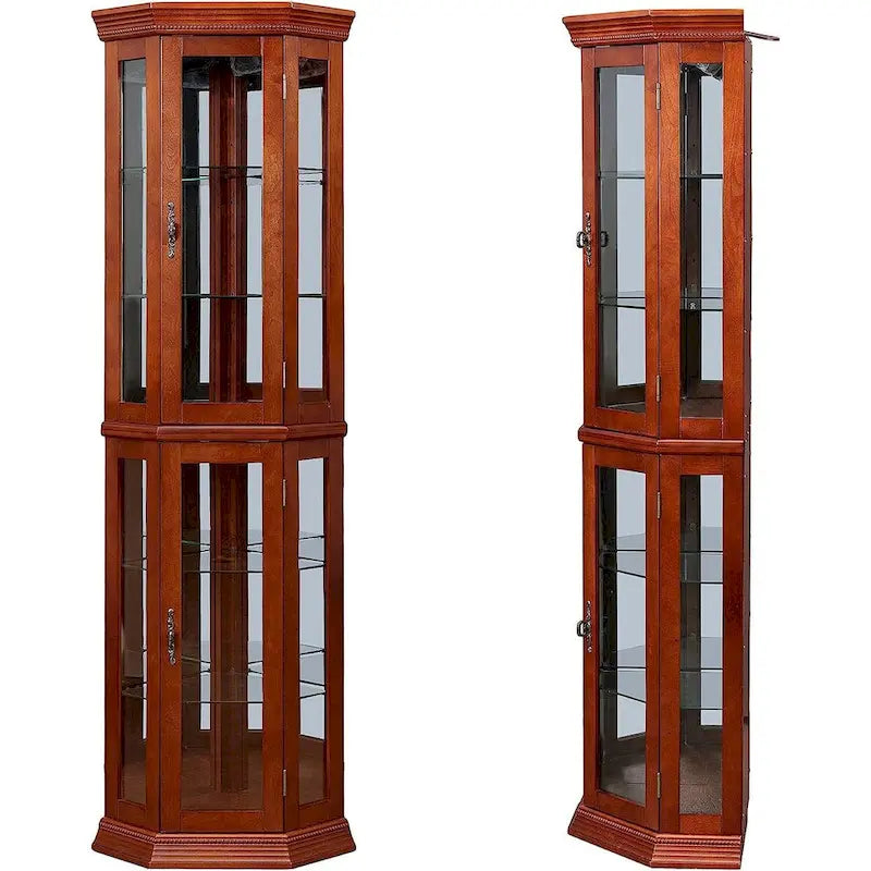 Corner Curio Cabinet with Lights Adjustable Tempered Glass Shelve