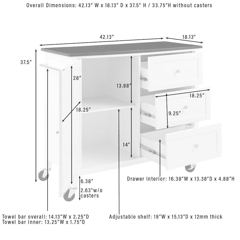 Wyspa/wózek kuchenny z granitowym blatem - 18.13d x 42.13w x 37.5h