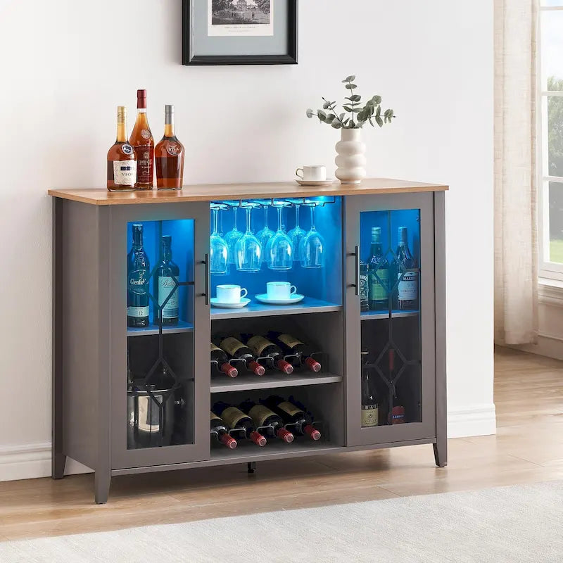 Wine Bar Cabinet with LED Light - 15.7D x 47.2W x 34.61H