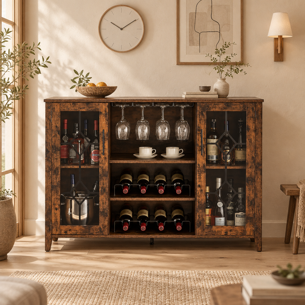 Wine Bar Cabinet with LED Light - 15.7D x 47.2W x 34.61H