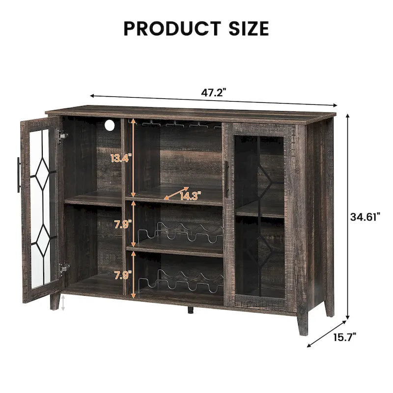 Wine Bar Cabinet with LED Light - 15.7D x 47.2W x 34.61H