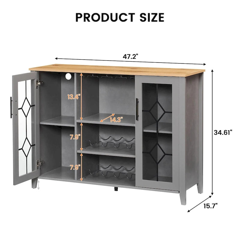 Wine Bar Cabinet with LED Light - 15.7D x 47.2W x 34.61H