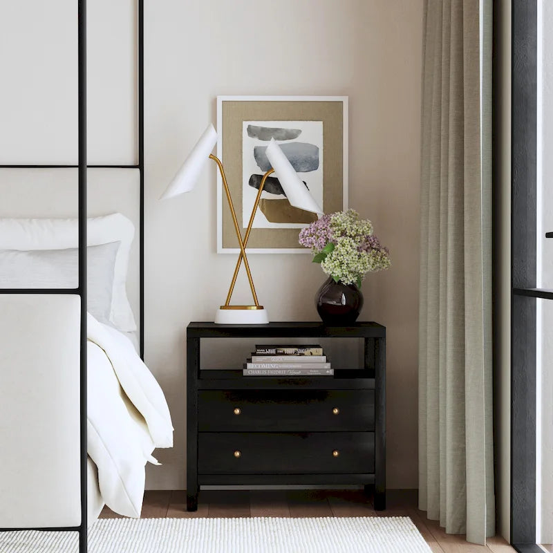 2-Drawer Wood Wide Nightstand