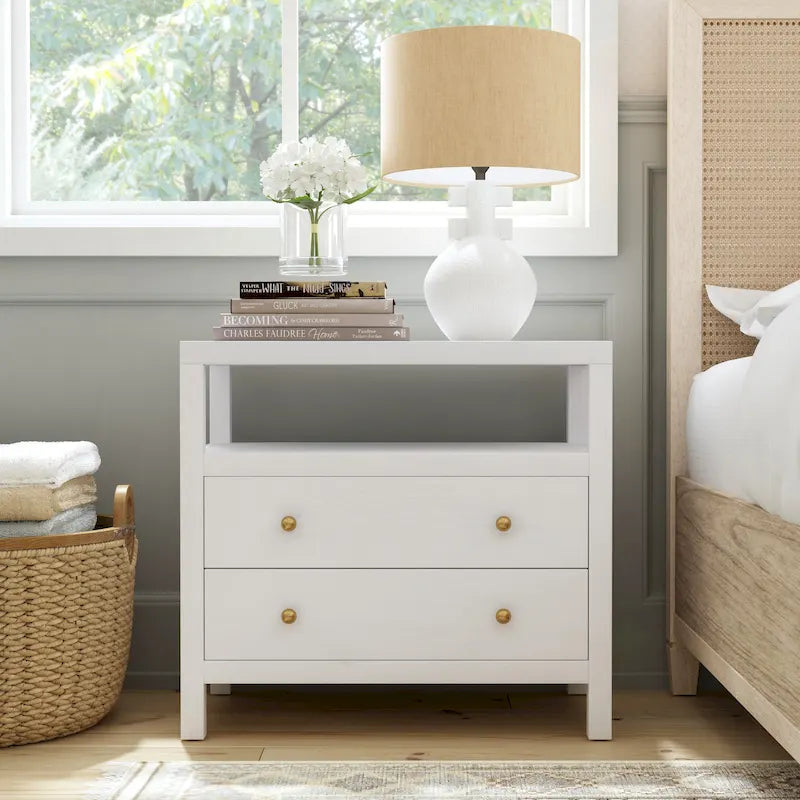 2-Drawer Wood Wide Nightstand