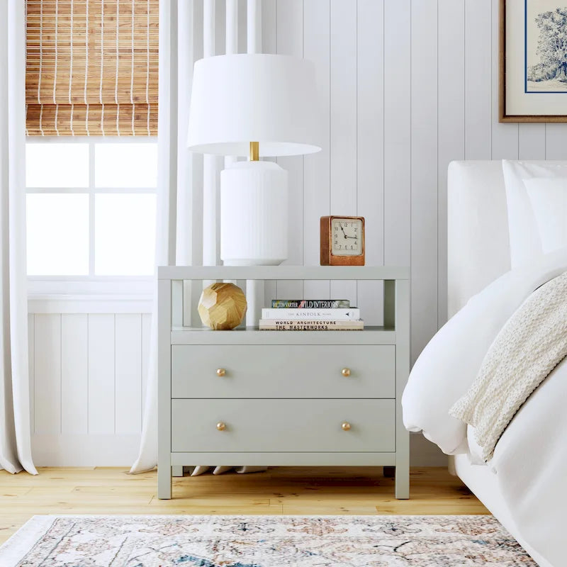 2-Drawer Wood Wide Nightstand