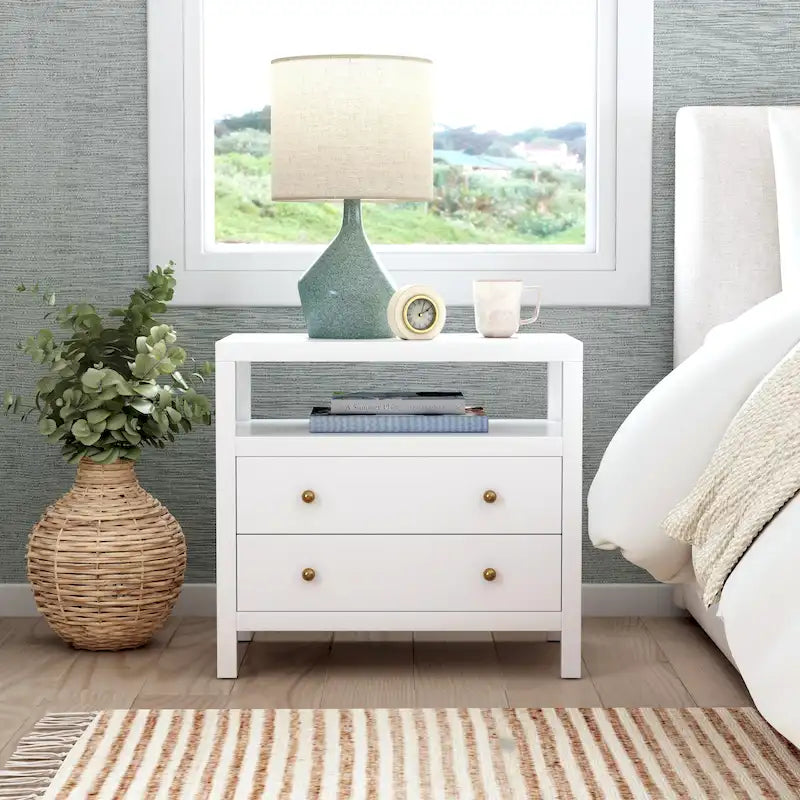 2-Drawer Wood Wide Nightstand