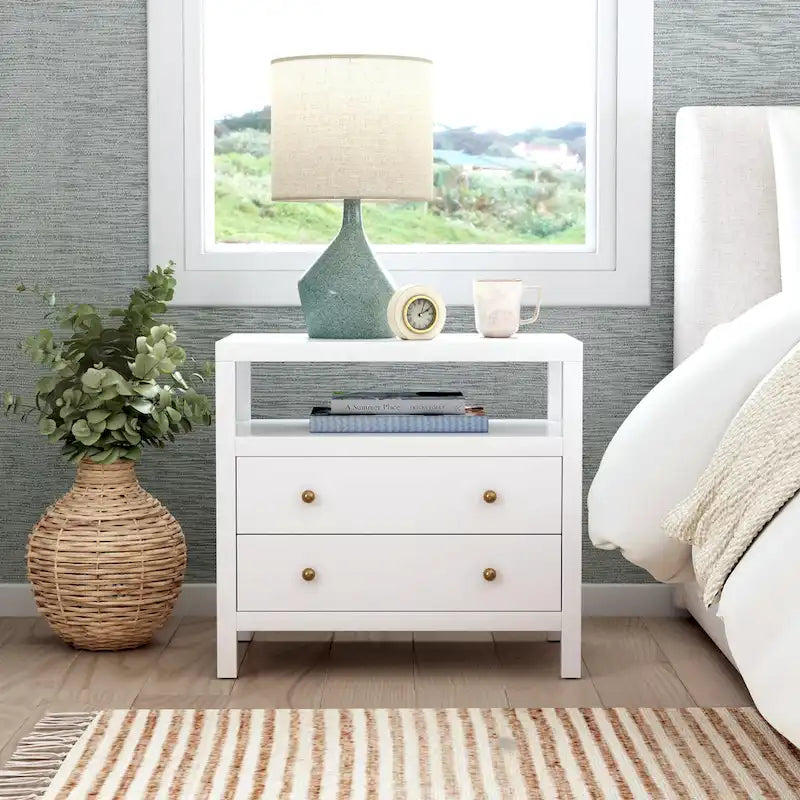 Nora 2-Drawer Wood Wide Nightstand