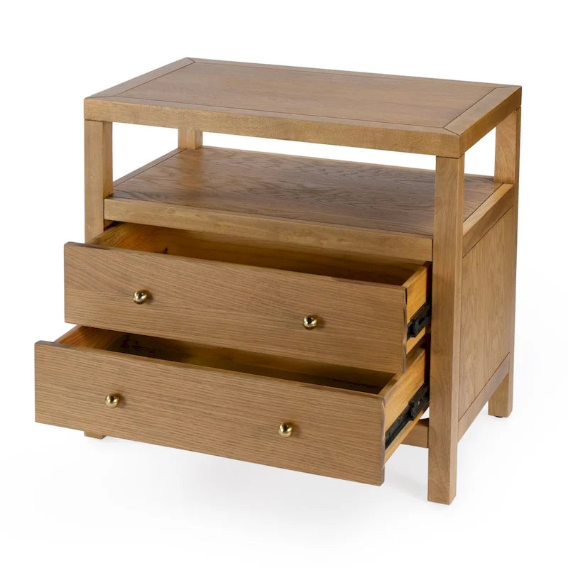2-Drawer Wood Wide Nightstand