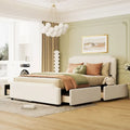 Επενδεδυμένο κρεβάτι πλατφόρμας με κεφαλάρι και ποδαρικό με διακοσμητικό τελείωμα από καρφιά και 4 συρτάρια, δεν απαιτείται βάση με ελατήρια, βελούδινο ύφασμα, μέγεθος Queen