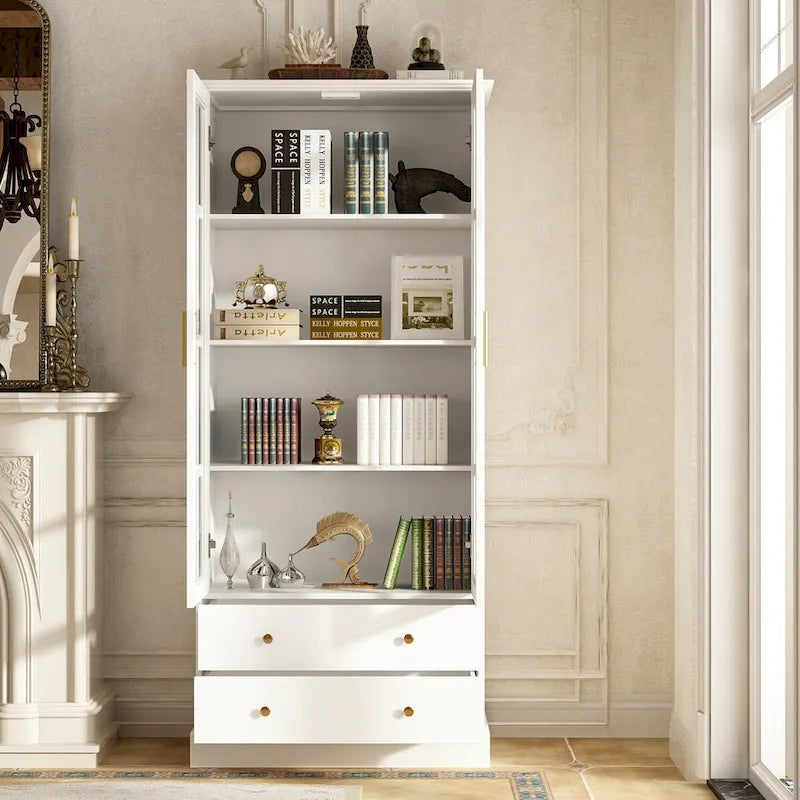 Display Cabinet with Glass Doors Bookcase Accent Living Room Hallway - 70.1Hx31.5W