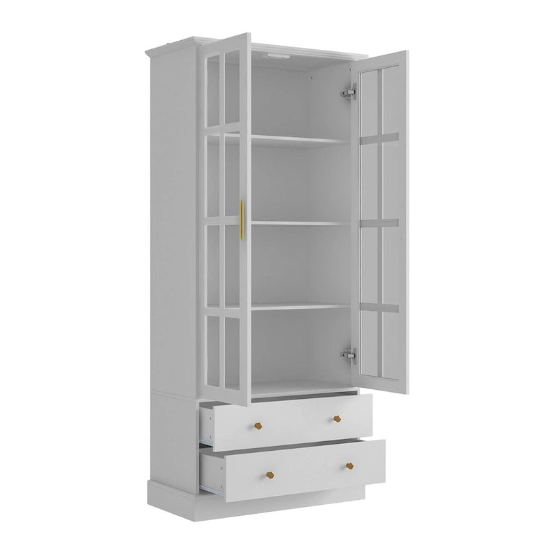 Display Cabinet with Glass Doors Bookcase Accent Living Room Hallway - 70.1Hx31.5W