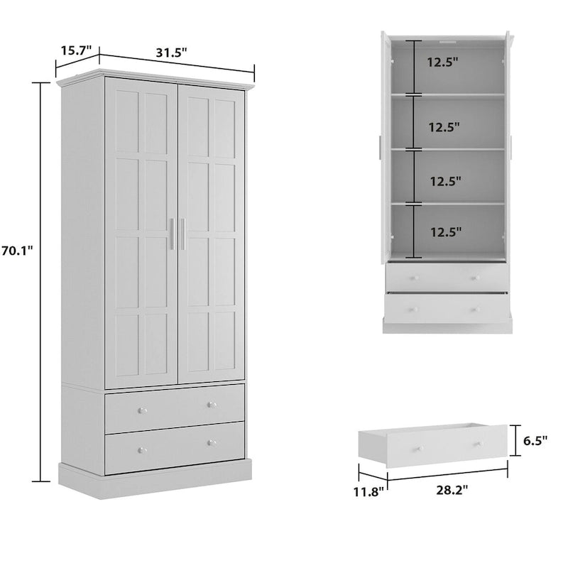 Display Cabinet with Glass Doors Bookcase Accent Living Room Hallway - 70.1Hx31.5W