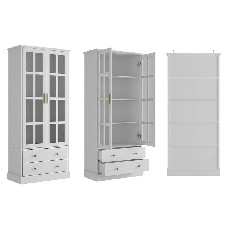 Display Cabinet with Glass Doors Bookcase Accent Living Room Hallway - 70.1Hx31.5W