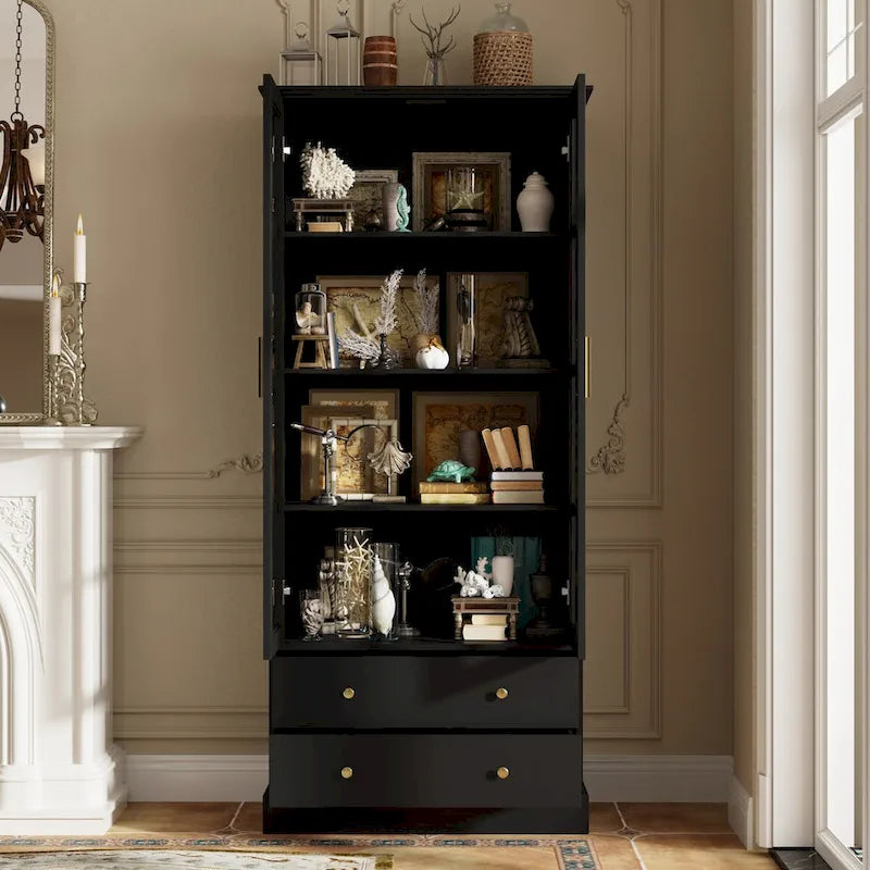 Display Cabinet with Glass Doors Bookcase Accent Living Room Hallway - 70.1Hx31.5W