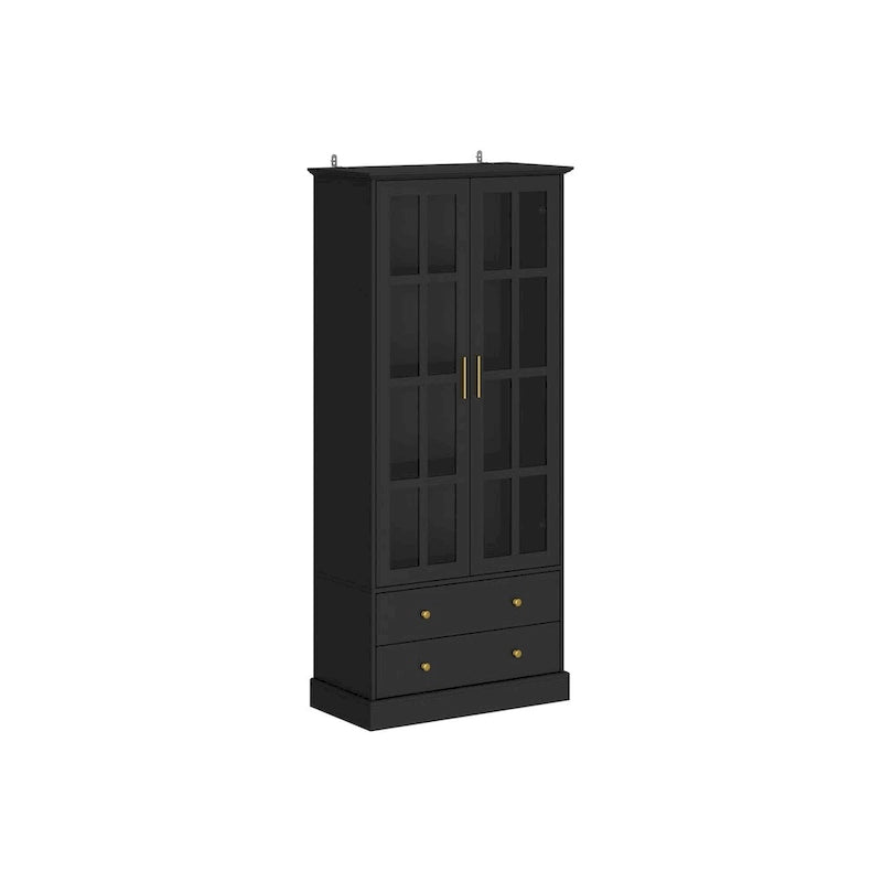 Display Cabinet with Glass Doors Bookcase Accent Living Room Hallway - 70.1Hx31.5W