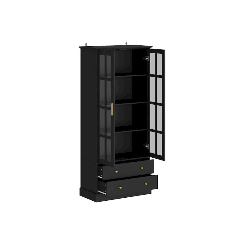 Display Cabinet with Glass Doors Bookcase Accent Living Room Hallway - 70.1Hx31.5W