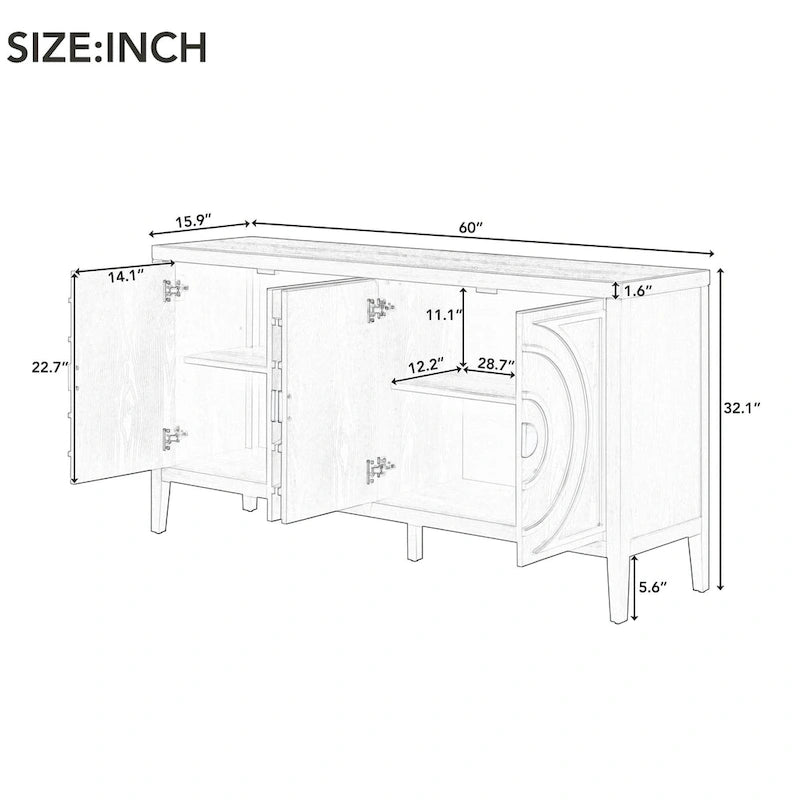Retro-Sideboard mit kreisförmigem Rillendesign