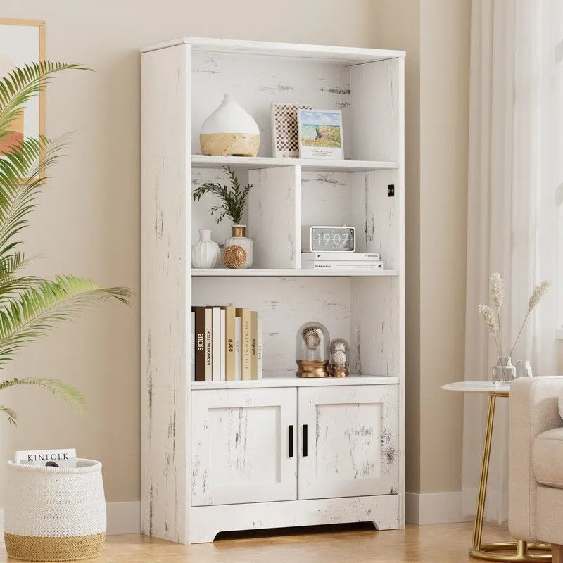 Doors Modern Bookshelf with LED Lights Wooden - N/A