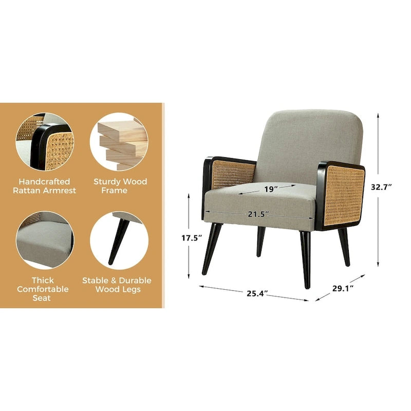 Modern Bohemian Upholstered Accent Armchair with Wood Legs Set of 2
