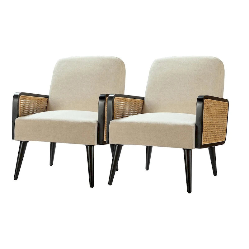 Modern-bohemischer gepolsterter Akzentsessel mit Holzbeinen, 2er-Set